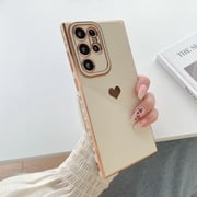 Allytech Galaxy S23 Ultra Case for Women Girl, Full Camera Lens Protection Shockproof Luxury Love Heart Electroplated Protective Case Cover for Samsung Galaxy S23 Ultra 5G 6.8 inch 2023, White